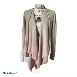 Bloomingdales 100% Cashmere Luxurious Knit Open Waterfall Cardigan M Pink Taupe